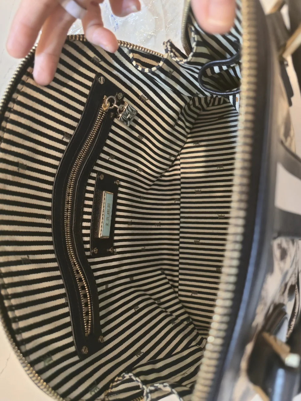 Authentic L.A.M.B. Black & Cream Animal Print Dome Satchel